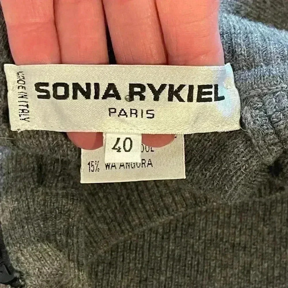 Sonia Rykiel Wool Gray Mock Neck Sweater, Back Zipper With Crystal Details EU 40 - Picture 3 of 12